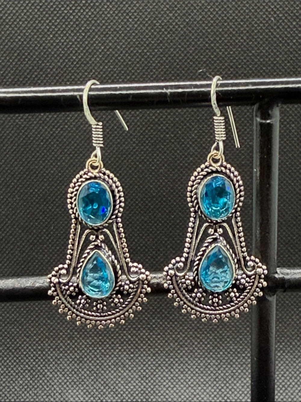Swiss Blue Topaz Teardrop Sterling Silver Accent Dangle Earrings 2”